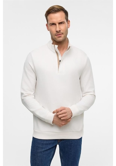 Süvari Beyaz Regular Düz Polo Yaka Sweatshirt Beyaz