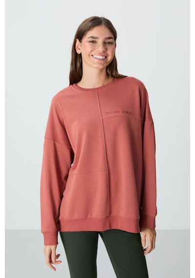 Tommy Life Kiremit Kompakt Pamuklu Kalın Pürüzsüz Dokulu O Yaka Oversize Fit Kadın Sweatshirt - 97288 Kiremit