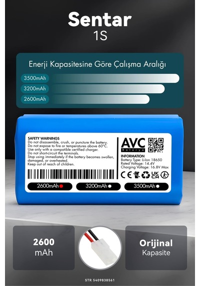 Sentar 1s 2600mah Robot Süpürge Bataryası G.g