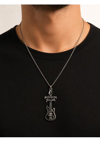 Şebnem Ferah Elektro Gitar Tasarımlı Unisex Kolye 60 Cm Metal Zincir Çok renkli