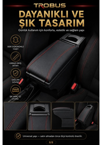 Trobus Toyota Corolla 1992-2007 Uyumlu Ayarlanabilir Ayaklı Kolçak Kol Dayama Siyah-kırmızı
