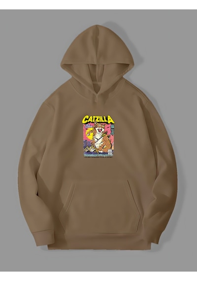 Harmandar Üç İplik Catzilla Baskılı Unisex Kemik Kanguru Cepli Kapüşonlu Sweatshirt Hoodie Catzillakemiksweat Harmandar Üç İplik Catzilla Baskılı Unisex Kemik Kanguru Cepli Kapüşonlu Sweatshirt Hoodie Catzillakemiksweat