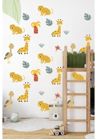 Safari Dostları Temalı 50 Parça Çocuk Ve Bebek Odası Dekoratif Duvar Sticker Seti