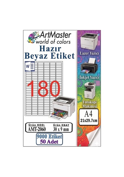 A4 Hazır Beyaz Etiket 30x9mm 50 Sayfa 1 Paket 180 Li Yapışkanlı Fotokopi Lazer İnkjet Kağıdı Yazıcılar İçin Uyumlu