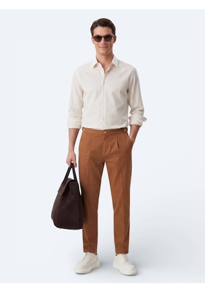 Kip Safran Çizgili Regular Fit Dokuma Casual Gömlek Sarı