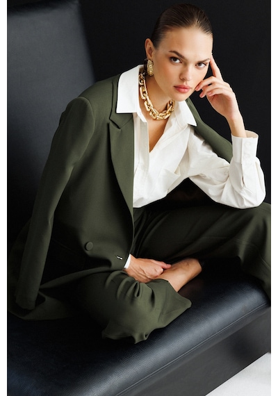 Mizalle Oversize Haki Kruvaze Blazer Ceket Haki