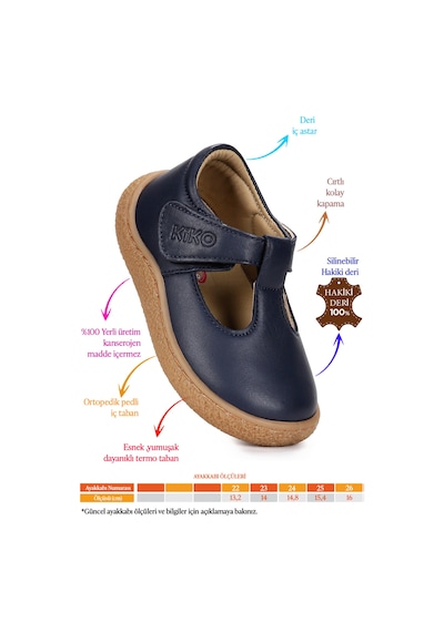 Kiko Kids Lija %100 Deri Günlük Kız Bebek Babet Ayakkabı Lacivert
