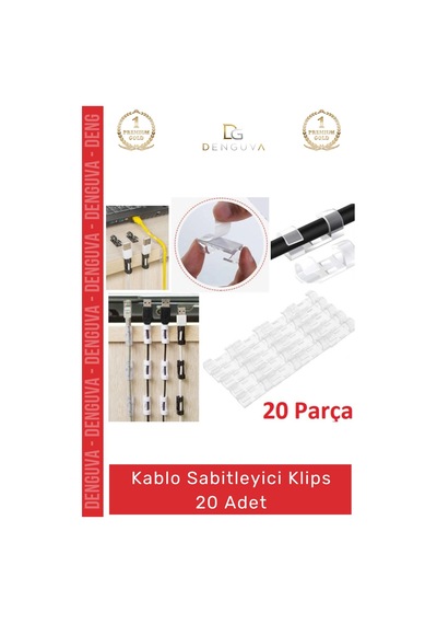 Klips Yapışkanlı Masaüstü Ofis Düzenleyici Pratik Güçlü Kablo Sabitleyici Klips Seti - 20 Adet Çok Renkli