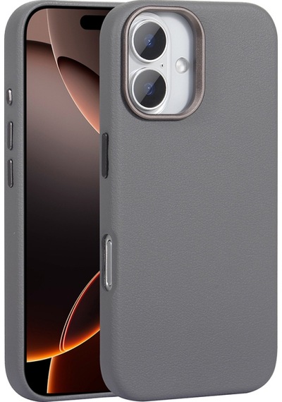 Apple Uyumlu iPhone 16 Kılıf Magsafe Destekli Premium Pu Deri Kapak Royal Case/adora Gri