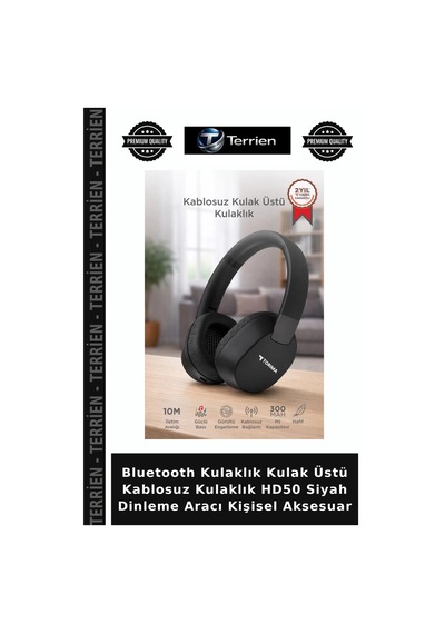 Bluetooth Kulaklık Kulak Üstü Kablosuz Kulaklık Hd50 Siyah Dinleme Aracı Kişisel Aksesuar