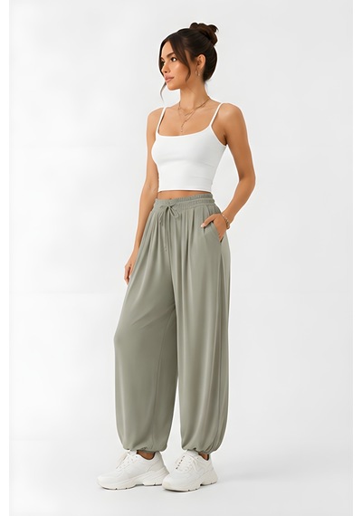 Lili Woman Kadın Soft Flow Beli Lastikli Relax Fit Şalvar Pantolon K.4320 Olive