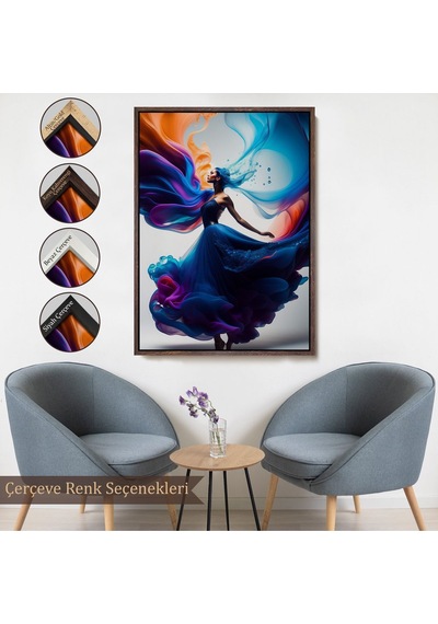 Miyrem^ Canvas Serie Mavi Kıyafetli Soyut Kadın Tablosu-8021