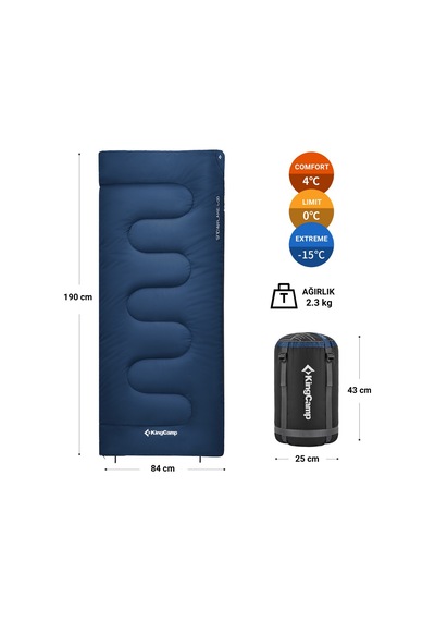 Kingcamp Snowflake 400 Ultra -15 C Uyku Tulumu Navy Sağ F. Mavi