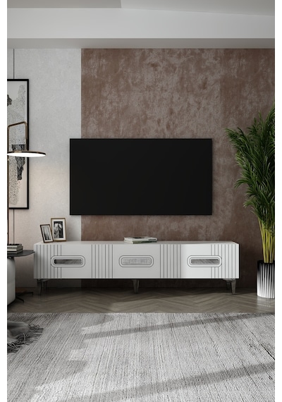 180dhdts8bg Luna Kapaklı Pleksi Lazer Desen Tv Sehpası Beyaz-gümüş