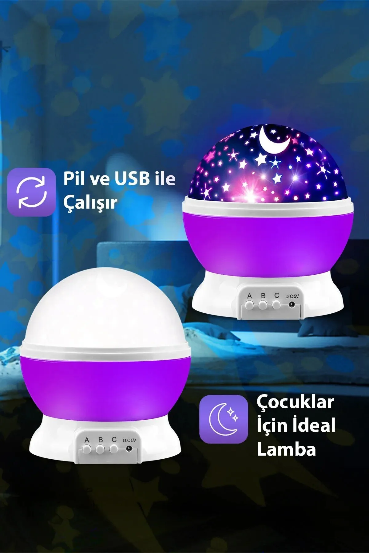 Masa Lambası Gökyüzü Projeksiyon Gece Lambası Yıldızlı Gece Lambası Pembe Mor