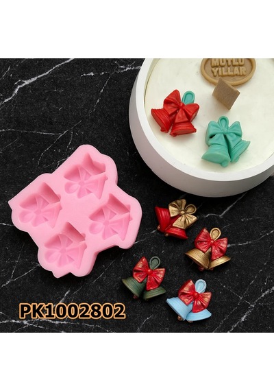 Pk1002802 - Silikon Kalıp Mum Kalıbı - 4'lü Mini Fiyonklu Çan Renksiz