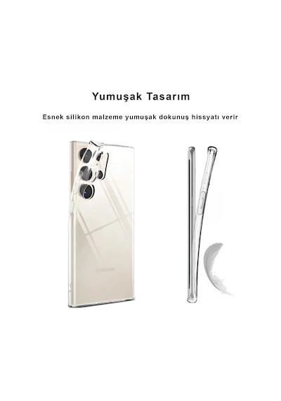 Samsung Galaxy S25 Ultra İle Uyumlu Kılıf Şeffaf Kamera Korumalı Esnek Silikon Telefon Kılıfı Kapak