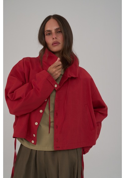 Mai Collection Liora Düğmeli Kırmızı Bomber Ceket