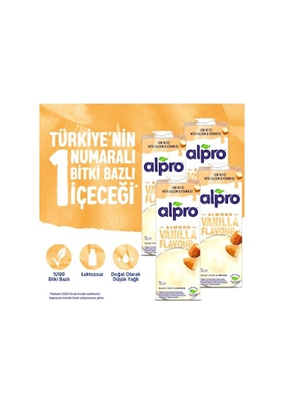 Vanilyalı Badem Sütü 4x1 L Vegan Laktozsuz Alternatif