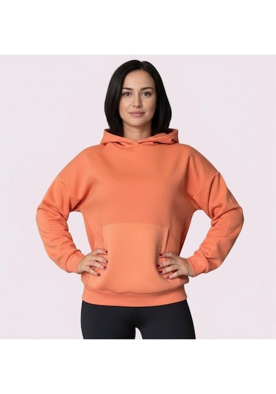 Oversize Kanguru Cepli Kapüşonlu Sweatshirt Turuncu