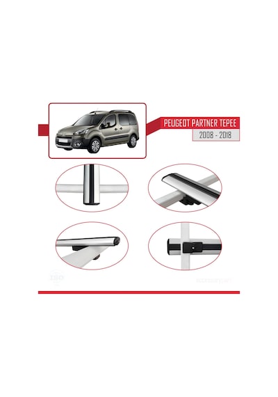 Peugeot Partner Tepee 2008-2018 Arası İle Uyumlu Basıc Model Ara Atkı Tavan Barı Gri 3 Adet