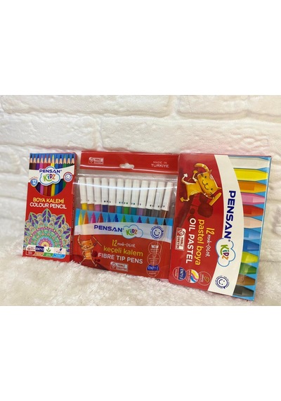 Kidz İlkokul 12'li Keçeli Boya + 12'li Kuru Boya + 12'li Pastel Boya Ergonomik Üçlü Boya Seti