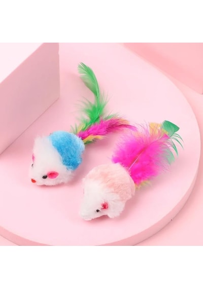 Hışırtılı Tüylü Mini Fare Kedi Oyuncağı - 4 Adet