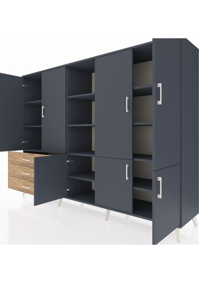 Hyperion Dolap 11 Raflı 3 Çekmeceli 7 Kapaklı 220x44x163 Antrasit Antrasit-antrasit/çam