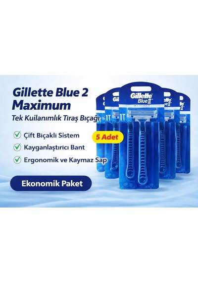 Jilet Blue 2 Maximum Tek Kullanımlık Tıraş Bıçağı 5 Adet Ekonomik Paket