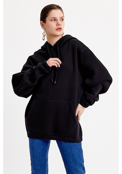 JAHR MARC Nakışlı Oversize Siyah Kadın Sweatshirt - 3XL