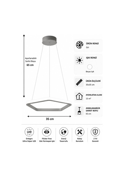 AvizeGO Titan Led Sarkıt Avize Beyaz Işık Gri