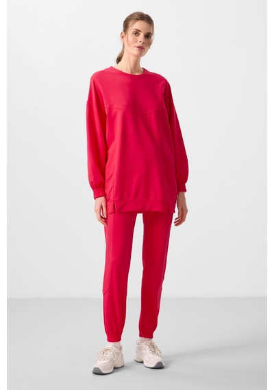 Viva Kırmızı O Yaka Basic Oversize Kadın Eşofman Tunik Takım - 95347 Kırmızı