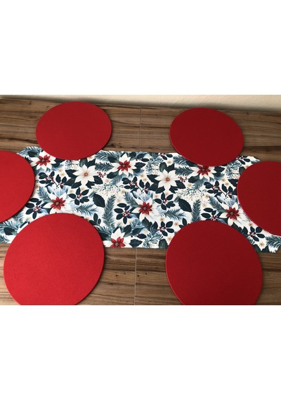 Yılbaşı Çiçeği Desenli Runner &supla Çok Renkli