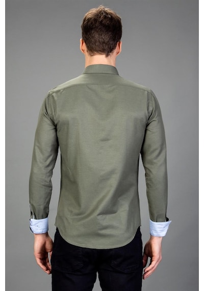 Tudors Slim Fit Dar Kesim Oxford Spor Erkek Gömlek-13420 Haki