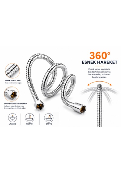 150 Cm Premium Spiral Duş Hortumu Paslanmaz Krom Kaplama Çelik Örgülü Pirinç Somunlu 1/2'' Bağlantı
