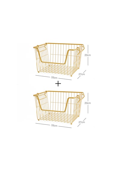 Ocean Home Textile 2'li Altın Renk Metal Sepet Set 33 x 27 x 20 cm