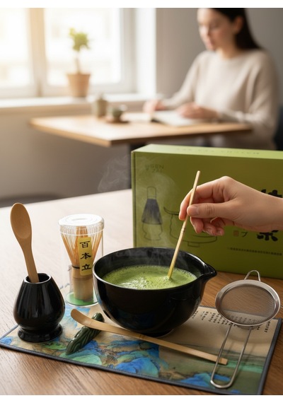 6 Parça Siyah Renk Matcha Çayı Hazırlama Seti - Geleneksel Japon Matcha Seti