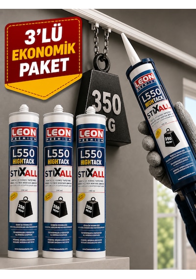 3 Adet Süper Güçlü 350 Kg Ağırlık Taşıyabilen Korniş Ve Montaj Yapıştırıcı 450 Gram Beyaz - Şeffaf
