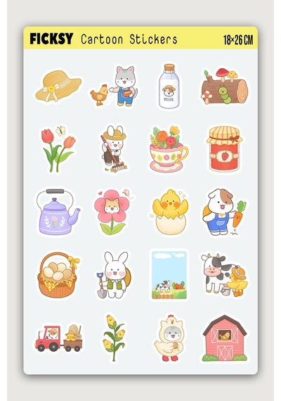 Kawaii Sevimli Çiftçi Sticker Seti - 40 Adet Çiftlik Hayatı Etiket Çıkartma Diğer
