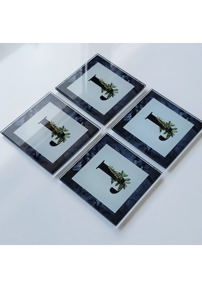 Decorita Cam Bardak Altlığı J Harfli Tasarım 4'lü Takım 10 x 10 CM Çok Renkli