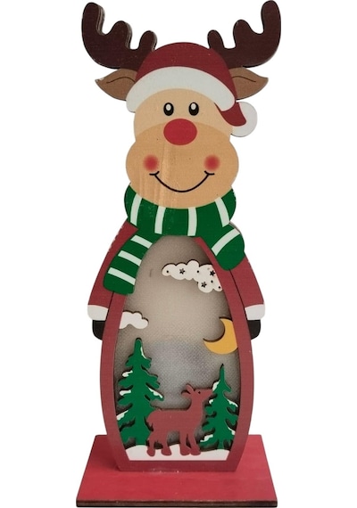Yılbaşı Işıklı Ahşap Kardan Adam - Geyik Süs 20cm Diğer