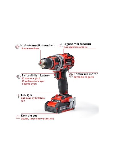 Einhell TP-CD 18/50 Li BL Kit (2x2,0 Ah) Çift Akülü Vidalama - 4513896