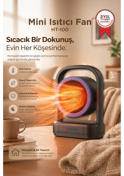 Torima HT100 Taşınabilir Sessiz Hızlı Isıtma 500w Kompakt Isıtıcı Mini Isıtıcı Fan