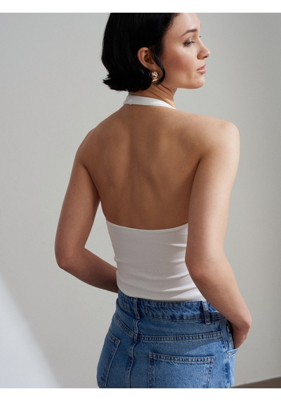 DİLVİN Dilvin Kadın 21052 Halter Yaka Ekru Bluz - 101a21052