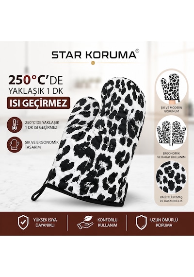 Star Koruma Yüksek Sıcaklık Mutfak Eldiveni Beyaz - Siyah