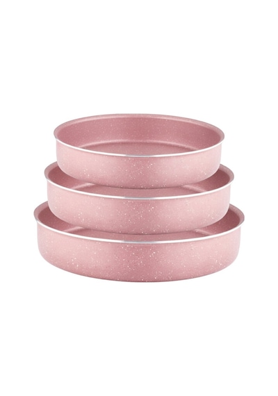 3lü Granit Yuvarlak Fırın Tepsisi Seti - Pembe Pembe