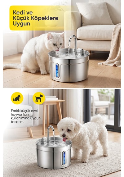 Aqua Pure Otomatik 2.2 L Kedi Köpek Su Pınarı Su Çeşmesi Ultra Sessiz Pd-s101