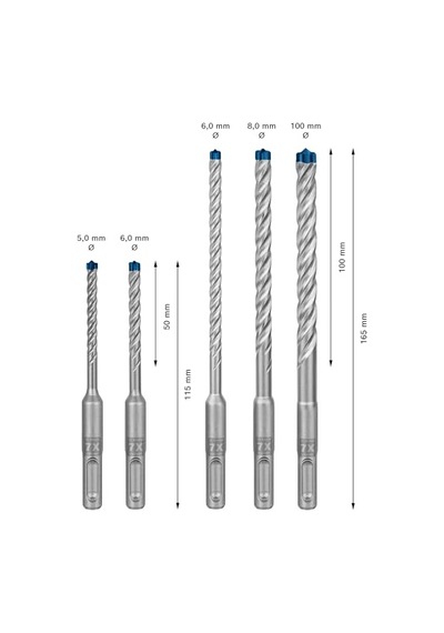 Professional Accessories 5 Parça Expert Sds Plus-7x Kırıcı Delici Delme Uçları Yumuşak Taş, Sert Taş, Beton, D