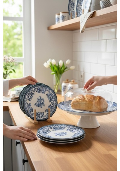 8 Parça Porselen Velour Navy Pasta Seti-5689 Lacivert