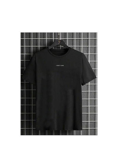 Medinenur I Dont Care Yazı Baskılı Basic T-shirt Siyah